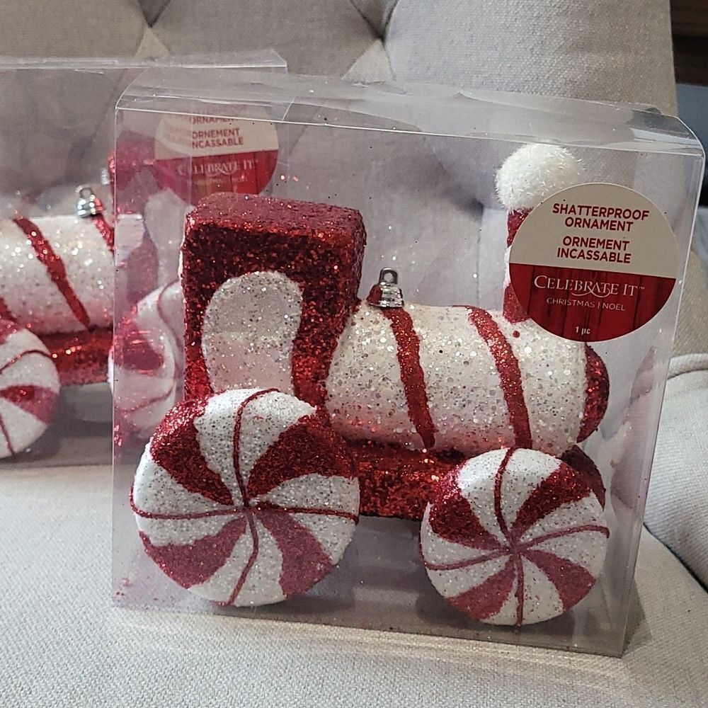 Set of 2 candycane train ornaments